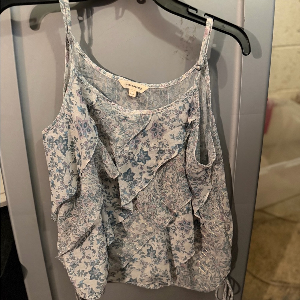 Lucky Brand Light Blue Floral Ruffle Camisole